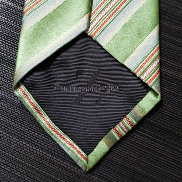 🔥HP🔥VTG Zegna silk tie, Italy, green/stripes - Picture 3 of 5